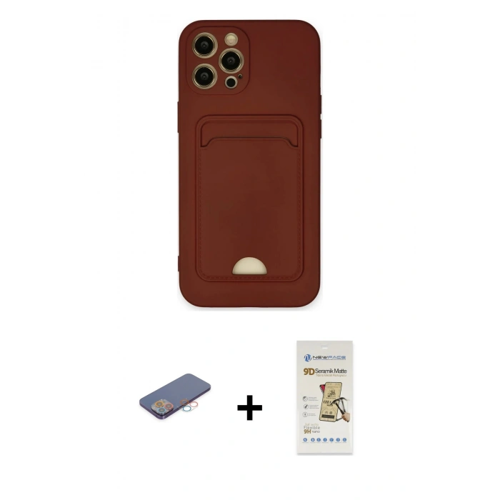 MARSİLYAN™- iPhone 12 Pro Max Kılıf Vadi Çizgi Prime - Siyah Mat Seramik Nano Ekran Koruyucu + Renkli Kamera Lens Koruma Cam - PE