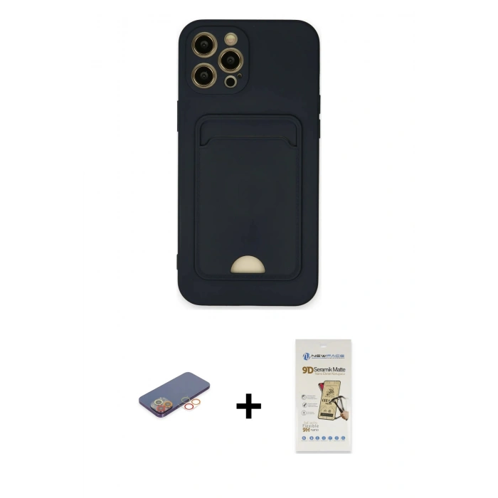 MARSİLYAN™- iPhone 12 Pro Max Kılıf Vadi Çizgi Prime - Siyah Mat Seramik Nano Ekran Koruyucu + Renkli Kamera Lens Koruma Cam - TU