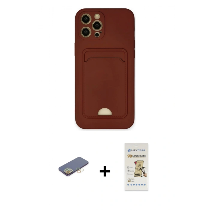 MARSİLYAN™- iPhone 12 Pro Max Kılıf Vadi Çizgi Prime - Siyah Mat Seramik Nano Ekran Koruyucu + Renkli Kamera Lens Koruma Cam - SI