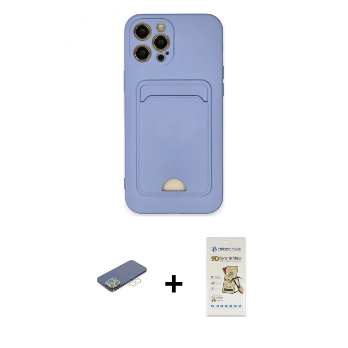MARSİLYAN™- iPhone 12 Pro Max Kılıf Vadi Çizgi Prime - Siyah Mat Seramik Nano Ekran Koruyucu + Renkli Kamera Lens Koruma Cam - YL
