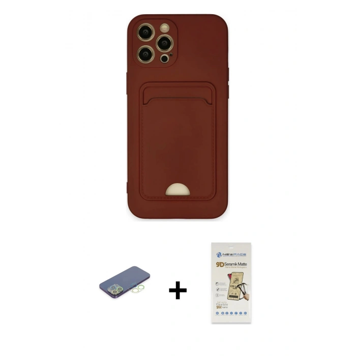 MARSİLYAN™- iPhone 12 Pro Max Kılıf Vadi Çizgi Prime - Siyah Mat Seramik Nano Ekran Koruyucu + Renkli Kamera Lens Koruma Cam - YL