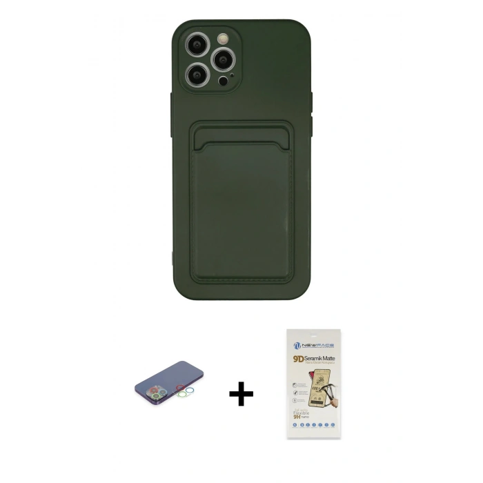 MARSİLYAN™- iPhone 12 Pro Max Kılıf Vadi Çizgi Prime - Siyah Mat Seramik Nano Ekran Koruyucu + Renkli Kamera Lens Koruma Cam - MI
