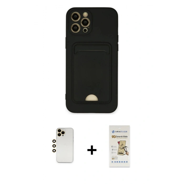 MARSİLYAN™- iPhone 12 Pro Max Kılıf Vadi Çizgi Prime - Siyah Mat Seramik Nano Ekran Koruyucu + Shine Kamera Lens - GD