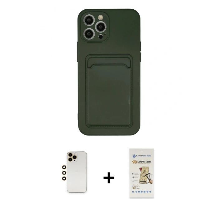 MARSİLYAN™- iPhone 12 Pro Max Kılıf Vadi Çizgi Prime - Siyah Mat Seramik Nano Ekran Koruyucu + Shine Kamera Lens - GD