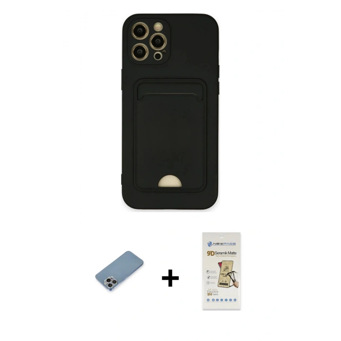 MARSİLYAN™- iPhone 12 Pro Max Kılıf Vadi Çizgi Prime - Siyah Mat Seramik Nano Ekran Koruyucu + Shine Kamera Lens Koruma Cam - GI