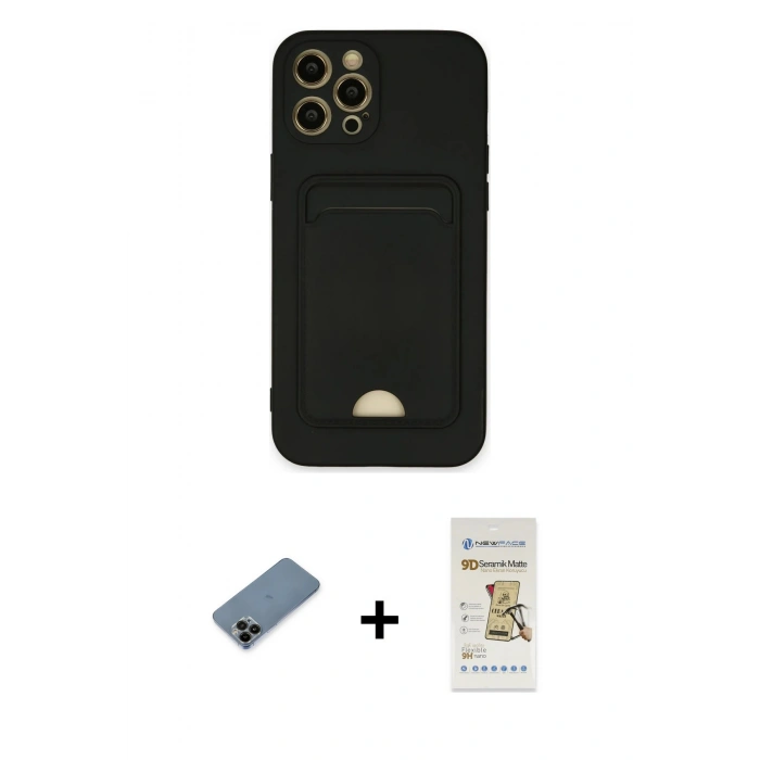 MARSİLYAN™- iPhone 12 Pro Max Kılıf Vadi Çizgi Prime - Siyah Mat Seramik Nano Ekran Koruyucu + Shine Kamera Lens Koruma Cam - SH
