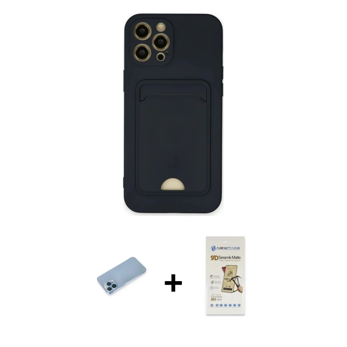 MARSİLYAN™- iPhone 12 Pro Max Kılıf Vadi Çizgi Prime - Siyah Mat Seramik Nano Ekran Koruyucu + Shine Kamera Lens Koruma Cam - MI