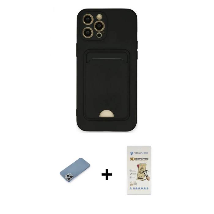 MARSİLYAN™- iPhone 12 Pro Max Kılıf Vadi Çizgi Prime - Siyah Mat Seramik Nano Ekran Koruyucu + Shine Kamera Lens Koruma Cam - GS