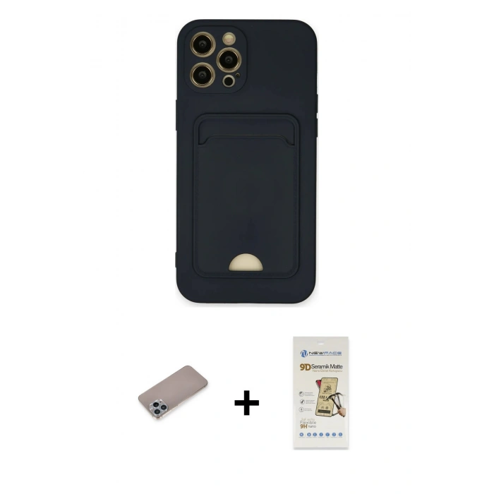 MARSİLYAN™- iPhone 12 Pro Max Kılıf Vadi Çizgi Prime - Siyah Mat Seramik Nano Ekran Koruyucu + Shine Kamera Lens Koruma Cam - SABE