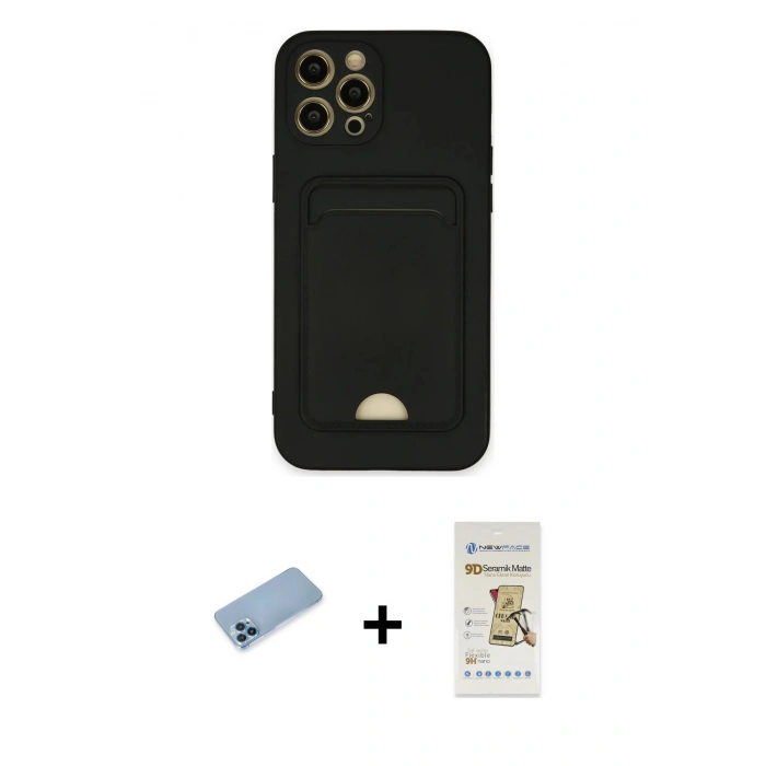 MARSİLYAN™- iPhone 12 Pro Max Kılıf Vadi Çizgi Prime - Siyah Mat Seramik Nano Ekran Koruyucu + Shine Kamera Lens Koruma Cam - MI