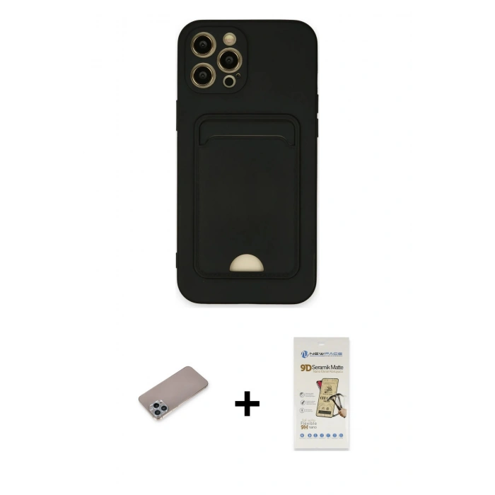 MARSİLYAN™- iPhone 12 Pro Max Kılıf Vadi Çizgi Prime - Siyah Mat Seramik Nano Ekran Koruyucu + Shine Kamera Lens Koruma Cam - SABE