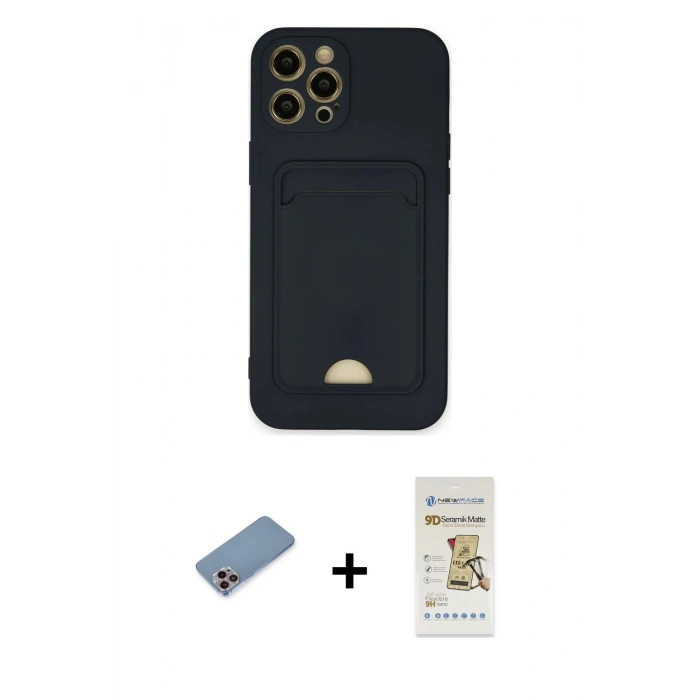 MARSİLYAN™- iPhone 12 Pro Max Kılıf Vadi Çizgi Prime - Siyah Mat Seramik Nano Ekran Koruyucu + Shine Kamera Lens Koruma Cam - PE