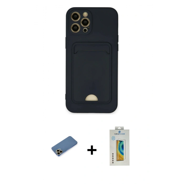 MARSİLYAN™- iPhone 12 Pro Max Kılıf Vadi Çizgi Prime - Siyah Polymer Nano Ekran Koruyucu + Shine Kamera Lens Koruma Cam - GD