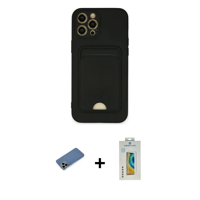 MARSİLYAN™- iPhone 12 Pro Max Kılıf Vadi Çizgi Prime - Siyah Polymer Nano Ekran Koruyucu + Shine Kamera Lens Koruma Cam - GD