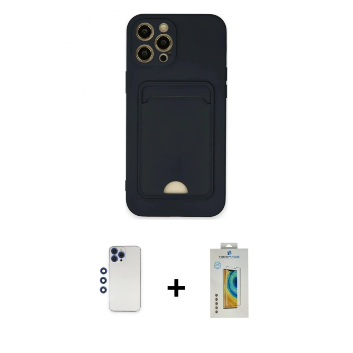 MARSİLYAN™- iPhone 12 Pro Max Kılıf Vadi Çizgi Prime - Siyah Polymer Nano Ekran Koruyucu + Shine Kamera Lens - LT