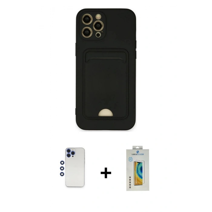 MARSİLYAN™- iPhone 12 Pro Max Kılıf Vadi Çizgi Prime - Siyah Polymer Nano Ekran Koruyucu + Shine Kamera Lens - LT