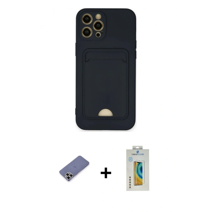 MARSİLYAN™- iPhone 12 Pro Max Kılıf Vadi Çizgi Prime - Siyah Polymer Nano Ekran Koruyucu + Metal Kamera Lens Koruma Cam - GD