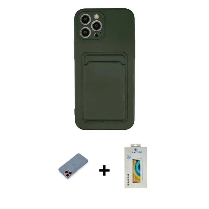 MARSİLYAN™- iPhone 12 Pro Max Kılıf Vadi Çizgi Prime - Siyah Polymer Nano Ekran Koruyucu + Metal Kamera Lens Koruma Cam - KI