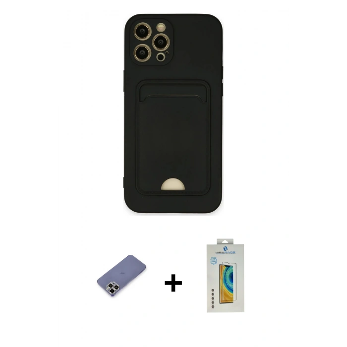 MARSİLYAN™- iPhone 12 Pro Max Kılıf Vadi Çizgi Prime - Siyah Polymer Nano Ekran Koruyucu + Metal Kamera Lens Koruma Cam - GD