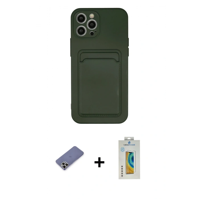 MARSİLYAN™- iPhone 12 Pro Max Kılıf Vadi Çizgi Prime - Siyah Polymer Nano Ekran Koruyucu + Metal Kamera Lens Koruma Cam - GD