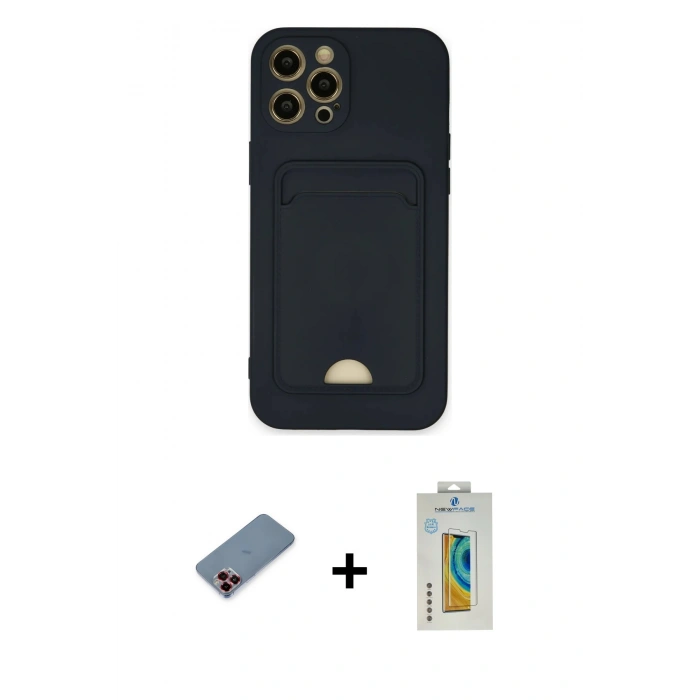 MARSİLYAN™- iPhone 12 Pro Max Kılıf Vadi Çizgi Prime - Siyah Polymer Nano Ekran Koruyucu + Metal Kamera Lens Koruma Cam - KI