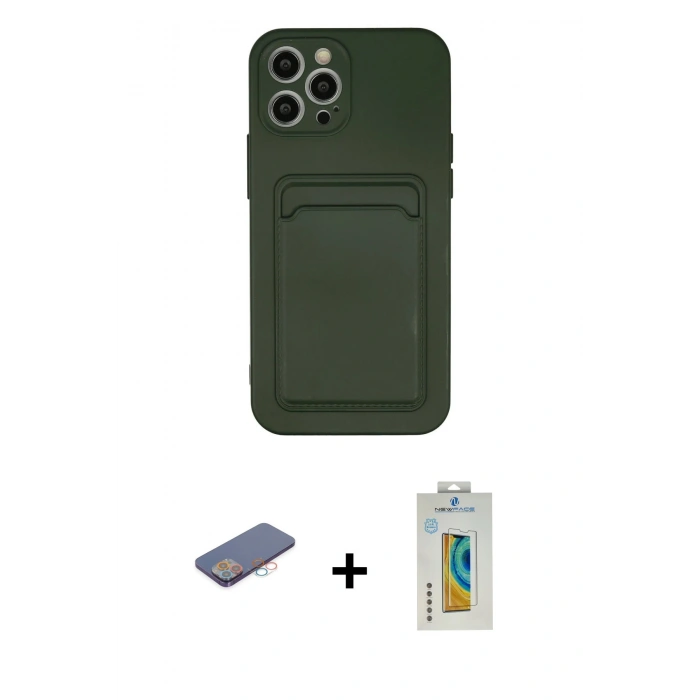 MARSİLYAN™- iPhone 12 Pro Max Kılıf Vadi Çizgi Prime - Siyah Polymer Nano Ekran Koruyucu + Renkli Kamera Lens Koruma Cam - PE