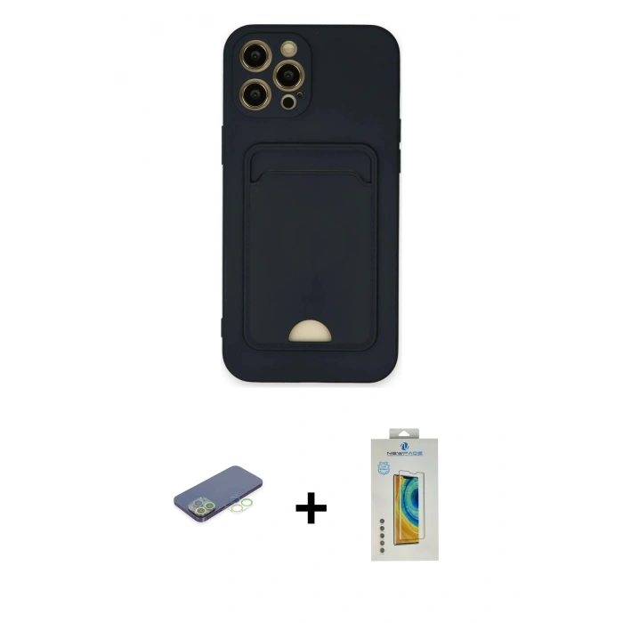 MARSİLYAN™- iPhone 12 Pro Max Kılıf Vadi Çizgi Prime - Siyah Polymer Nano Ekran Koruyucu + Renkli Kamera Lens Koruma Cam - YL