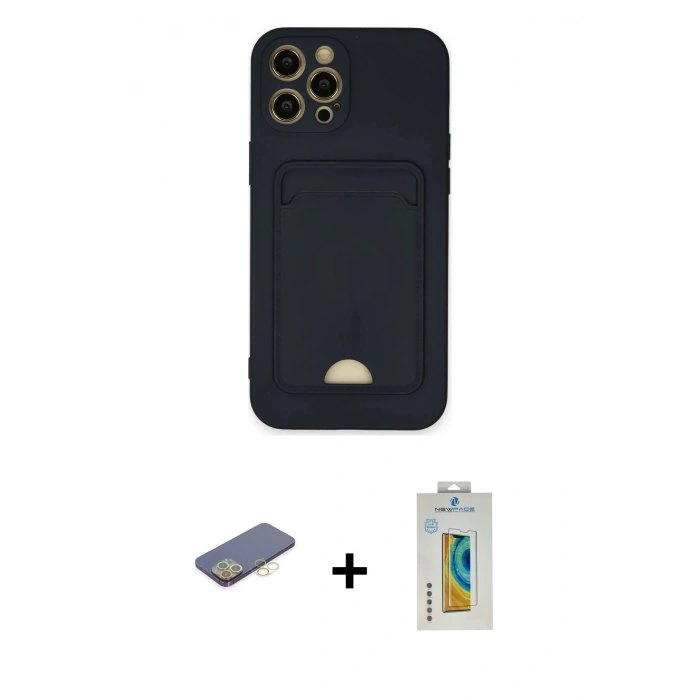 MARSİLYAN™- iPhone 12 Pro Max Kılıf Vadi Çizgi Prime - Siyah Polymer Nano Ekran Koruyucu + Renkli Kamera Lens Koruma Cam - SI