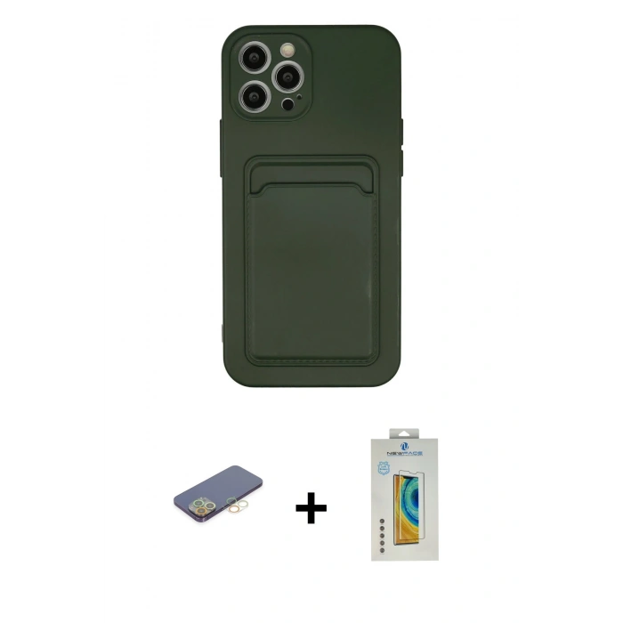 MARSİLYAN™- iPhone 12 Pro Max Kılıf Vadi Çizgi Prime - Siyah Polymer Nano Ekran Koruyucu + Renkli Kamera Lens Koruma Cam - SI