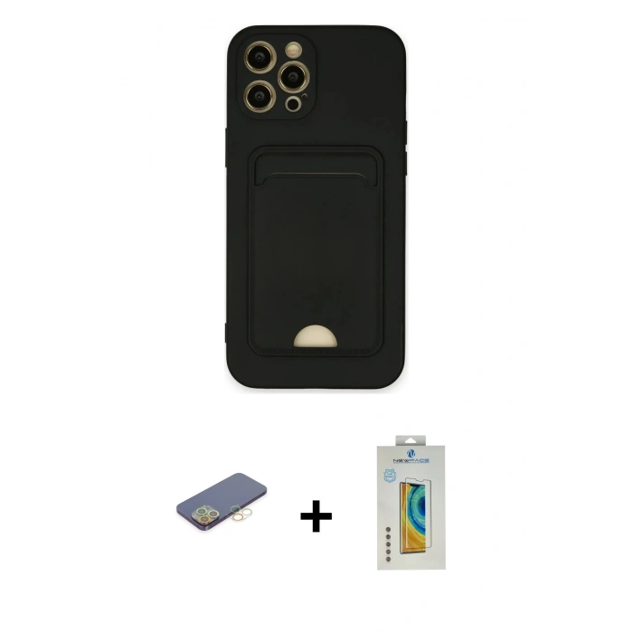 MARSİLYAN™- iPhone 12 Pro Max Kılıf Vadi Çizgi Prime - Siyah Polymer Nano Ekran Koruyucu + Renkli Kamera Lens Koruma Cam - SI