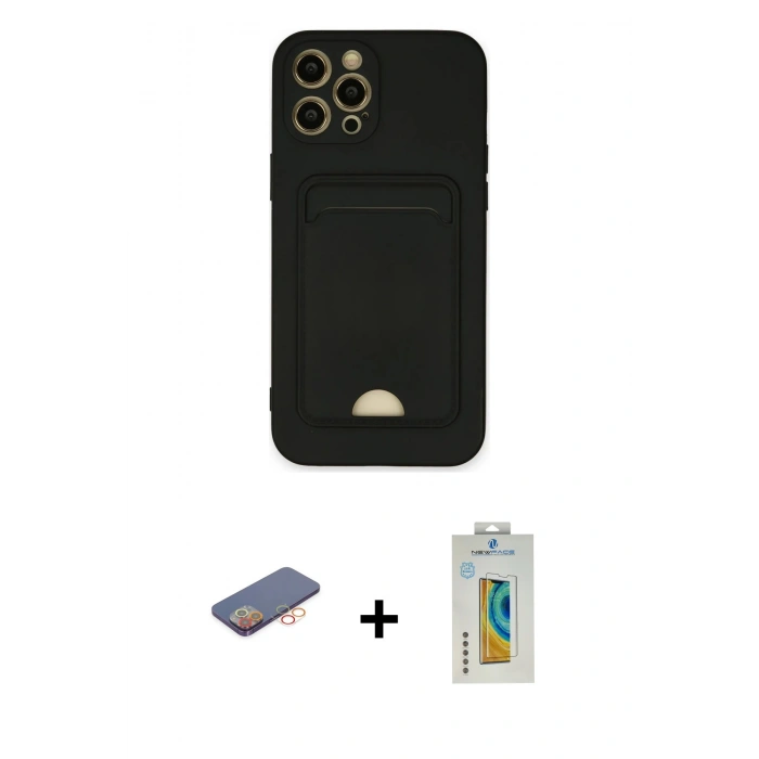 MARSİLYAN™- iPhone 12 Pro Max Kılıf Vadi Çizgi Prime - Siyah Polymer Nano Ekran Koruyucu + Renkli Kamera Lens Koruma Cam - TU