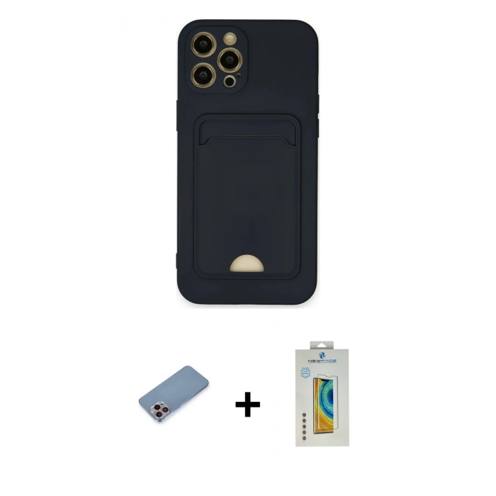 MARSİLYAN™- iPhone 12 Pro Max Kılıf Vadi Çizgi Prime - Siyah Polymer Nano Ekran Koruyucu + Shine Kamera Lens Koruma Cam - PE