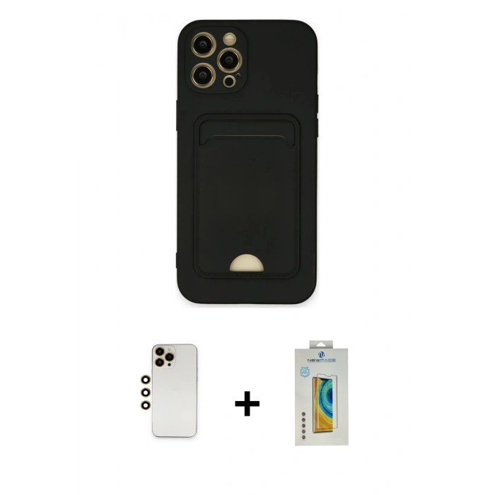 MARSİLYAN™- iPhone 12 Pro Max Kılıf Vadi Çizgi Prime - Siyah Polymer Nano Ekran Koruyucu + Shine Kamera Lens - GD