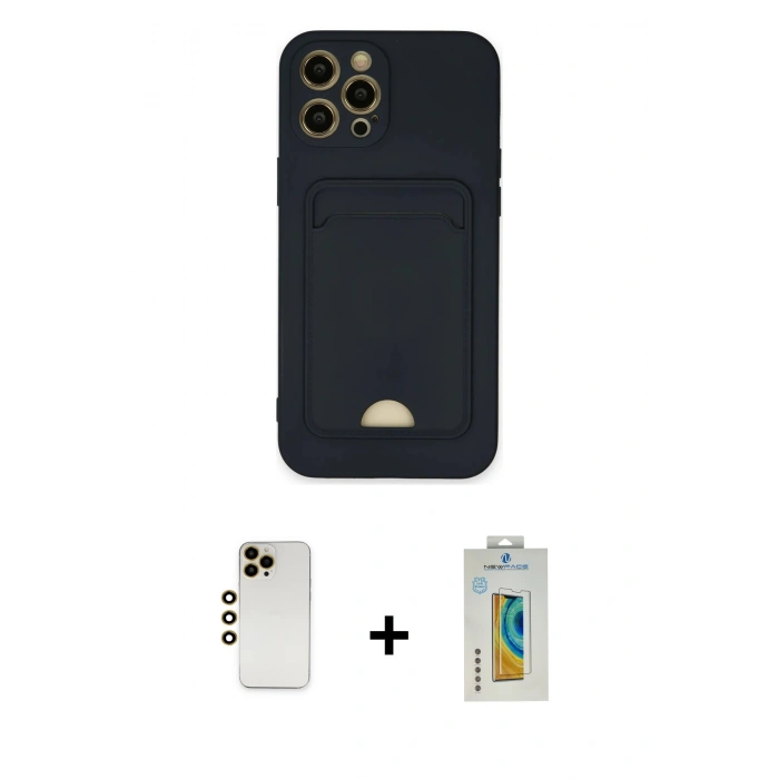 MARSİLYAN™- iPhone 12 Pro Max Kılıf Vadi Çizgi Prime - Siyah Polymer Nano Ekran Koruyucu + Shine Kamera Lens - GD