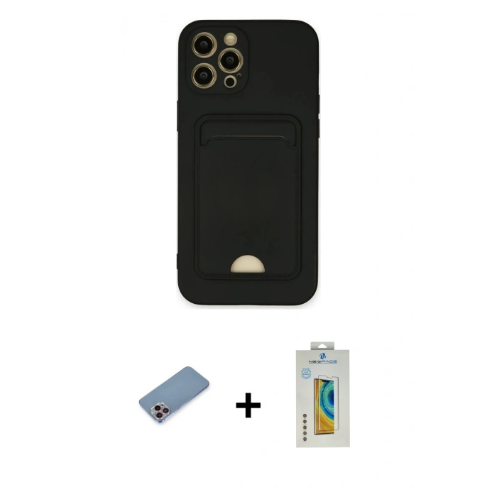 MARSİLYAN™- iPhone 12 Pro Max Kılıf Vadi Çizgi Prime - Siyah Polymer Nano Ekran Koruyucu + Shine Kamera Lens Koruma Cam - PE