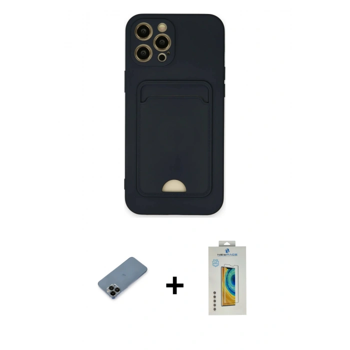 MARSİLYAN™- iPhone 12 Pro Max Kılıf Vadi Çizgi Prime - Siyah Polymer Nano Ekran Koruyucu + Shine Kamera Lens Koruma Cam - SH