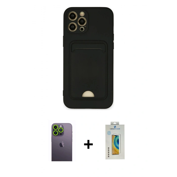 MARSİLYAN™- iPhone 12 Pro Max Kılıf Vadi Çizgi Prime - Siyah Polymer Nano Ekran Koruyucu + Neon Fosforlu Kamera Lens - YL