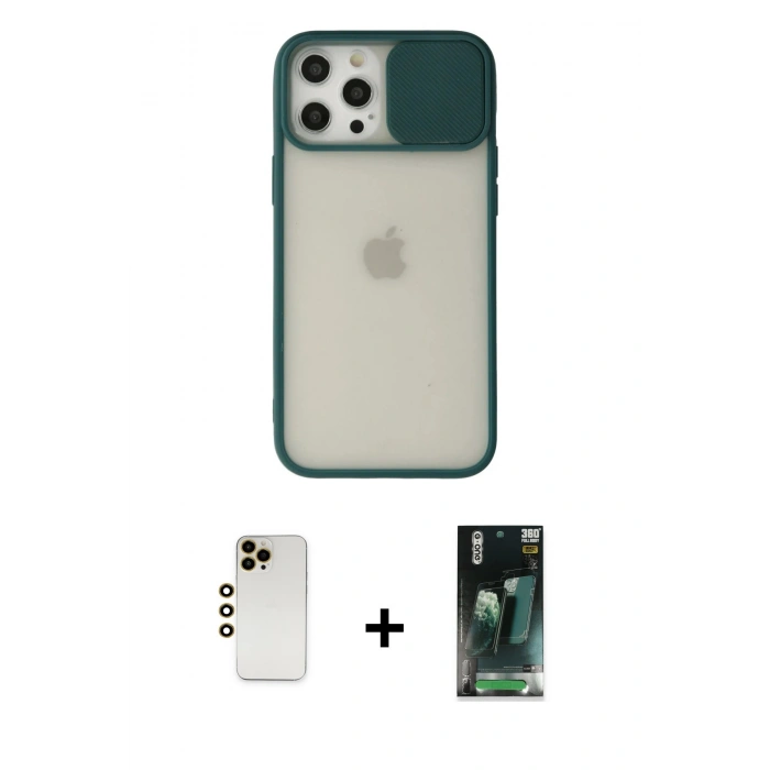 MARSİLYAN™- iPhone 12 Pro Max Kılıf Vadi Çizgi - Şeffaf 360 Full Body Arka Koruyucu + Gold Shine Kamera Lens