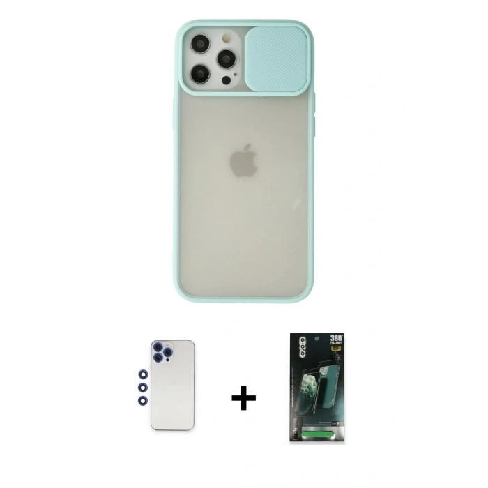 MARSİLYAN™- iPhone 12 Pro Max Kılıf Vadi Çizgi - Şeffaf 360 Full Body Arka Koruyucu + Shine Kamera Lens - LT