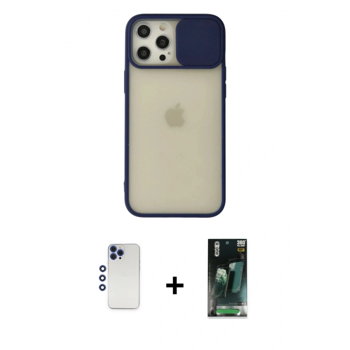 MARSİLYAN™- iPhone 12 Pro Max Kılıf Vadi Çizgi - Şeffaf 360 Full Body Arka Koruyucu + Shine Kamera Lens - LT