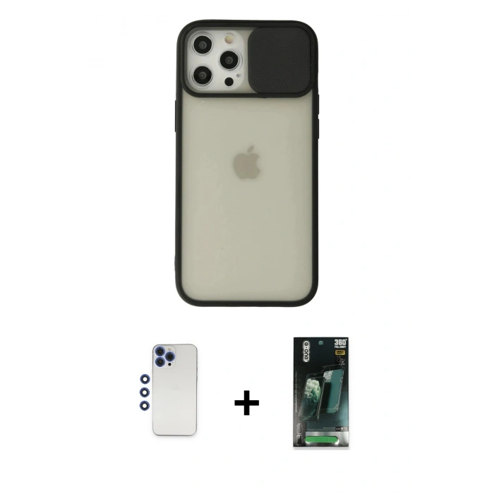 MARSİLYAN™- iPhone 12 Pro Max Kılıf Vadi Çizgi - Şeffaf 360 Full Body Arka Koruyucu + Shine Kamera Lens - LT