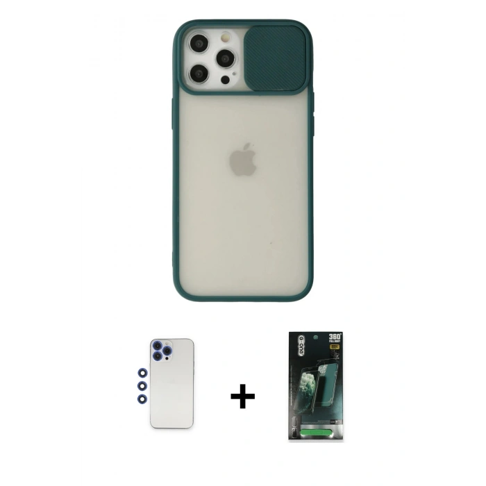 MARSİLYAN™- iPhone 12 Pro Max Kılıf Vadi Çizgi - Şeffaf 360 Full Body Arka Koruyucu + Shine Kamera Lens - LT