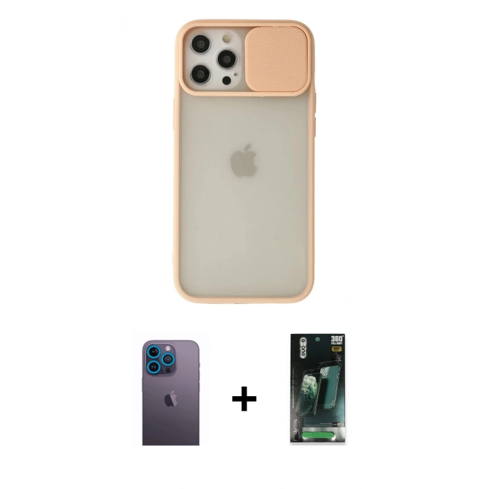 MARSİLYAN™- iPhone 12 Pro Max Kılıf Vadi Çizgi - Şeffaf 360 Full Body Arka Koruyucu + Neon Fosforlu Kamera Lens - MI