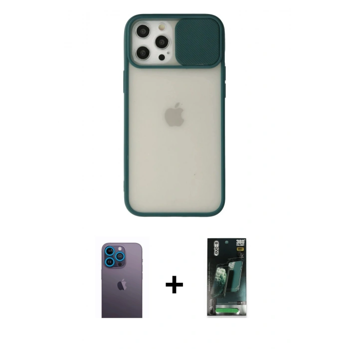 MARSİLYAN™- iPhone 12 Pro Max Kılıf Vadi Çizgi - Şeffaf 360 Full Body Arka Koruyucu + Neon Fosforlu Kamera Lens - MI