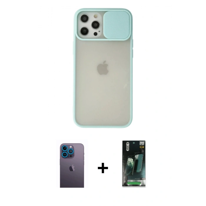 MARSİLYAN™- iPhone 12 Pro Max Kılıf Vadi Çizgi - Şeffaf 360 Full Body Arka Koruyucu + Neon Fosforlu Kamera Lens - MI