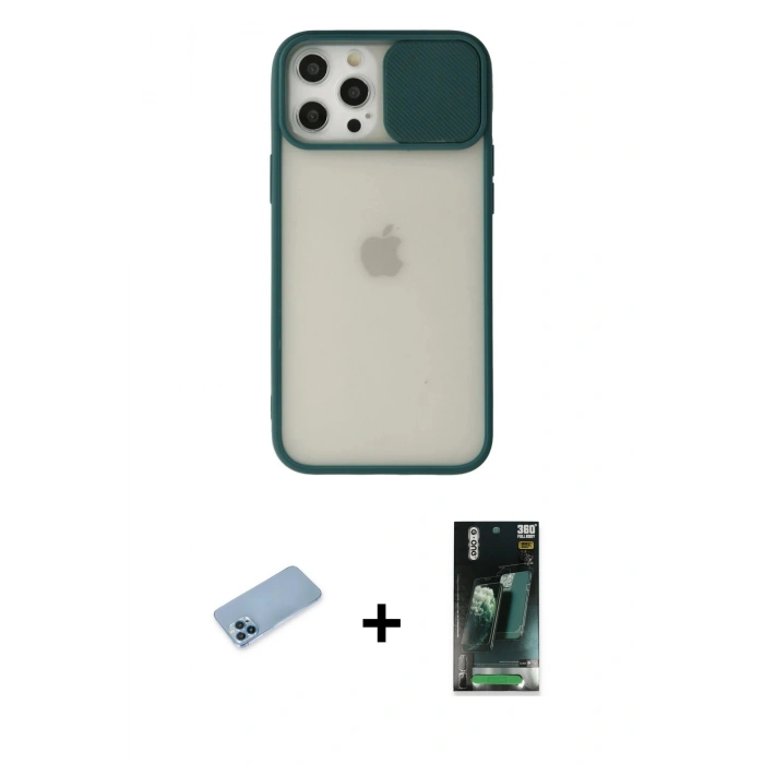 MARSİLYAN™- iPhone 12 Pro Max Kılıf Vadi Çizgi - Şeffaf 360 Full Body Arka Koruyucu + Shine Kamera Lens Koruma Cam - MI