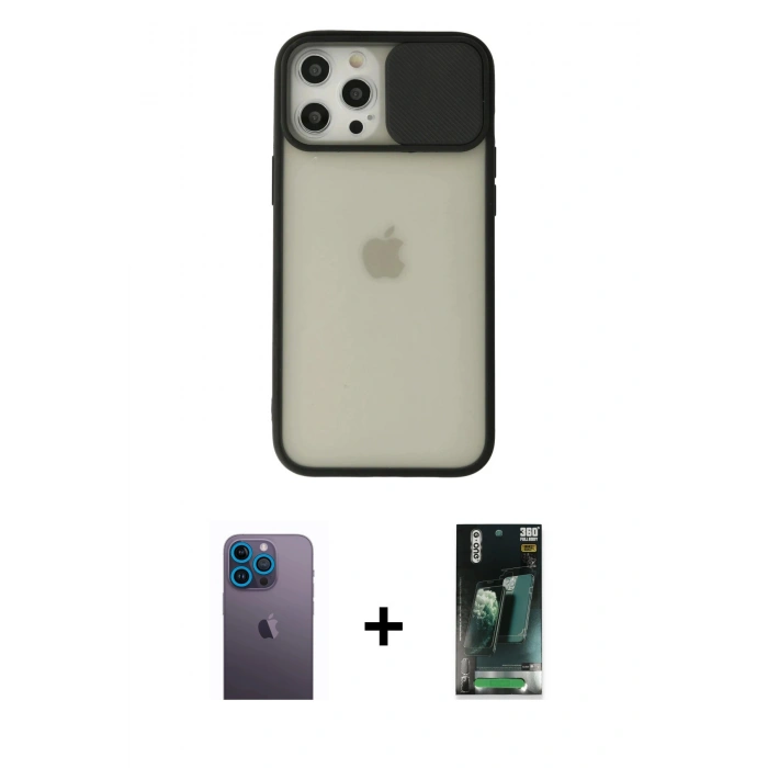 MARSİLYAN™- iPhone 12 Pro Max Kılıf Vadi Çizgi - Şeffaf 360 Full Body Arka Koruyucu + Neon Fosforlu Kamera Lens - MI