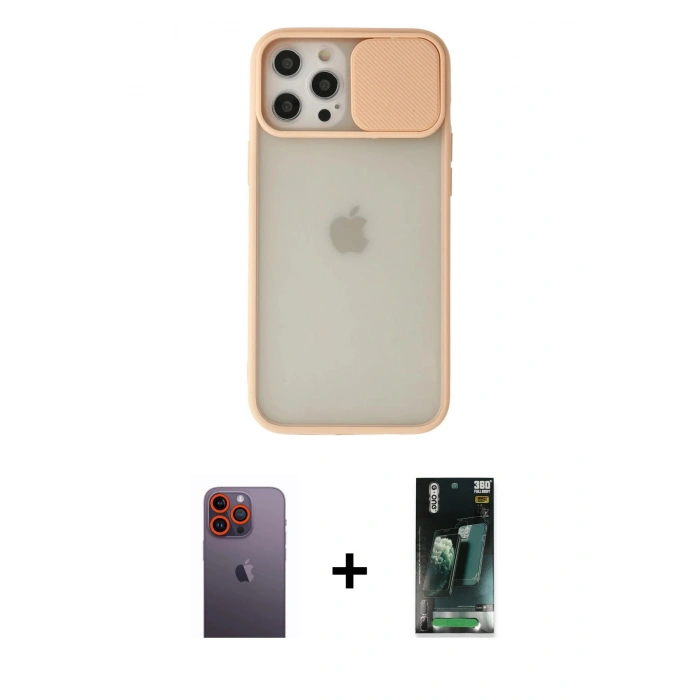 MARSİLYAN™- iPhone 12 Pro Max Kılıf Vadi Çizgi - Şeffaf 360 Full Body Arka Koruyucu + Neon Fosforlu Kamera Lens - TU