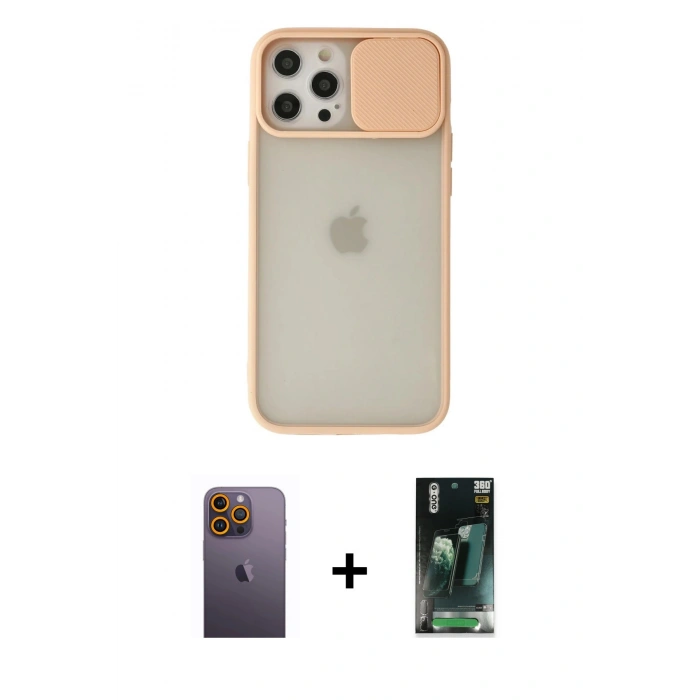 MARSİLYAN™- iPhone 12 Pro Max Kılıf Vadi Çizgi - Şeffaf 360 Full Body Arka Koruyucu + Sarı Neon Fosforlu Kamera Lens
