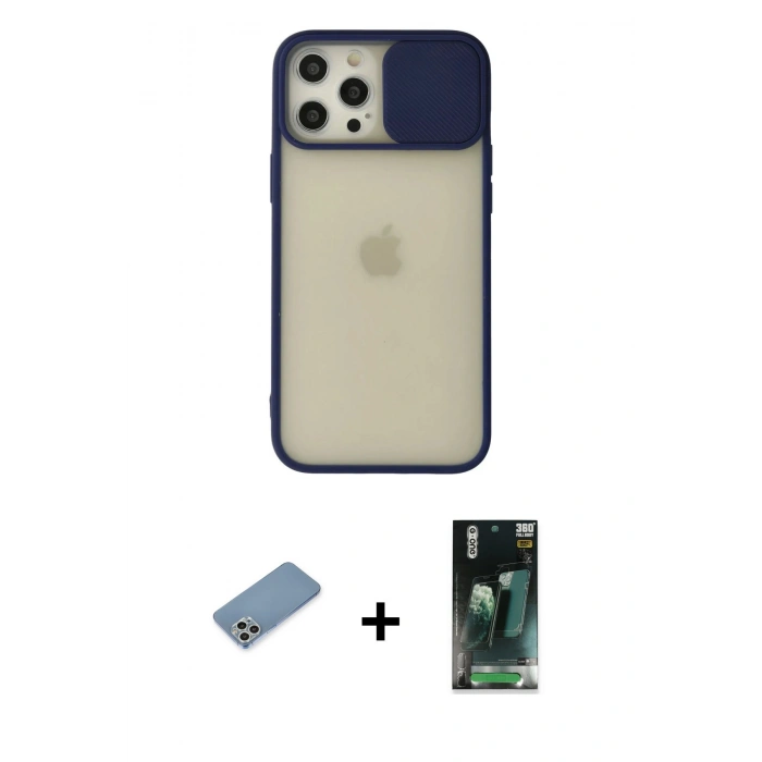 MARSİLYAN™- iPhone 12 Pro Max Kılıf Vadi Çizgi - Şeffaf 360 Full Body Arka Koruyucu + Shine Kamera Lens Koruma Cam - GS